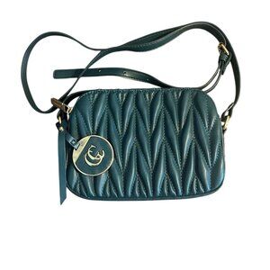Gussaci Teal Green Vegan Leather Small Crossbody Bag 3 Sections Adjustable Charm